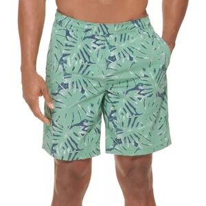 NWT Kirkland Green & Blue Palm Leaf Print Swim Trunks